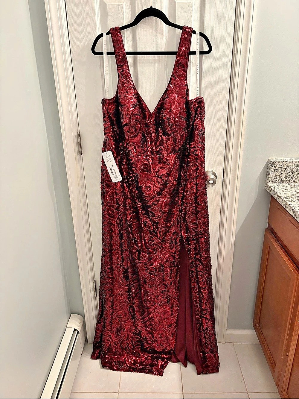 Azazie Burgundy Sequin Maxi Wedding Guest Dress Evening Gown Size 22 NWT